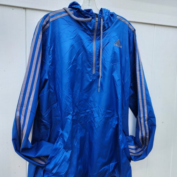 Adidas Lightweight Windbreaker Jacket L- BLUE w/GREY STRIPES - Picture 3 of 4